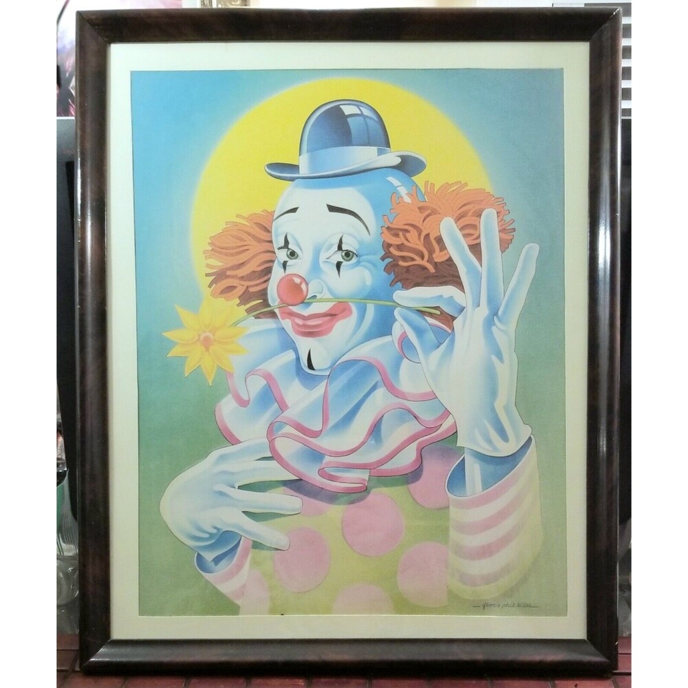 Vintage Jim & Phil Bliss Circus Clown Lithograph 20"x16"